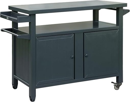Outdoor Metal Grill Cart for Cooking and Storage, Ample Shelves, Smooth Rolling Wheels, Grey