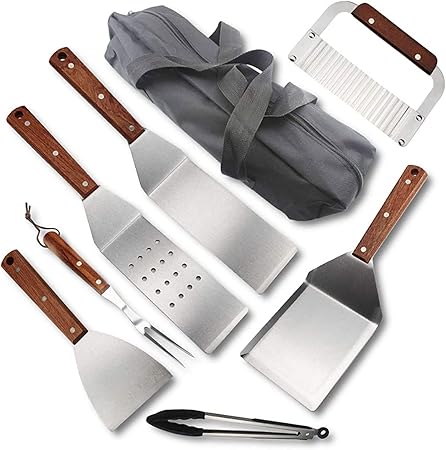 8 PCS BBQ Grill Tools Set Stainless Steel Grilling Accessories with Wooden Handle,Barbecue Utensil Barbecue Accessories Kit in Storage Bag Outdoor Barbecue Tools, Easy to 8 PCS BBQ Grill Tools Set Stainless Steel Grilling Accessories with Wooden Handle,Barbecue Utensil Barbecue Accessories Kit in Storage Bag Outdoor Barbecue Tools, Easy to