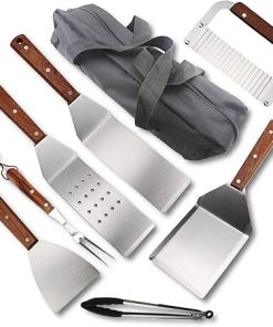 8 PCS BBQ Grill Tools Set Stainless Steel Grilling Accessories with Wooden Handle,Barbecue Utensil Barbecue Accessories Kit in Storage Bag Outdoor Barbecue Tools, Easy to Carry