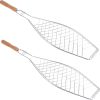Mikikit 2Pcs Metal Non Stick Barbecue Tool with Wooden Handle for Outdoor Grilling for Camping and Picnics Fish Barbecue Basket Durable and Compact Design