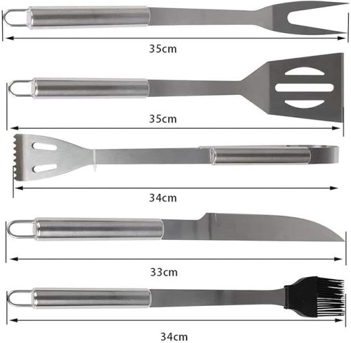 Grill Set Heavy Duty Barbecue Accessories- Grill Set 5pc Grill Tools with Spatula, Fork, Knife, Brush & BBQ Tongs - Grill Gifts for Men, Stainless Steel Grill Tools - Image 2