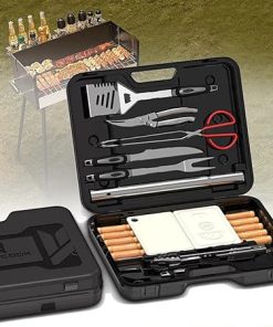 Grill Accessories 29PCS BBQ Tools Set Stainless Steel Grilling Kit with Carbon Clip, Baking Stick, Tongs and Spatula, Folding Cutting Board - Gifts for Dad Durable, Stainless Steel Grill Tools