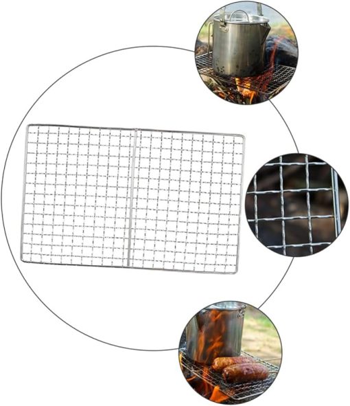 barbeque grill outdoor,3 Pcs Stainless Steel Grill Hibachi Grill Portable Grills Portable Grill Stand Grilling Grid Fish Grill Rack Barbecue Grids Barbecue Grid Mat Camping Barbecue Net Reusable Net C - Image 2