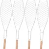 4Pcs Fish Grill Clip with Wooden Handle Durable Grilled Net for Bbq Camping and Picnics Compact Outdoor Barbecue Tool for Grilling Fish and Vegetables