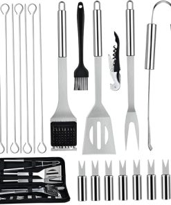 Outdoor Tool Set 22pc Stainless Steel Grill Utensils Tools Kit Fork Shovel Brush for Camping