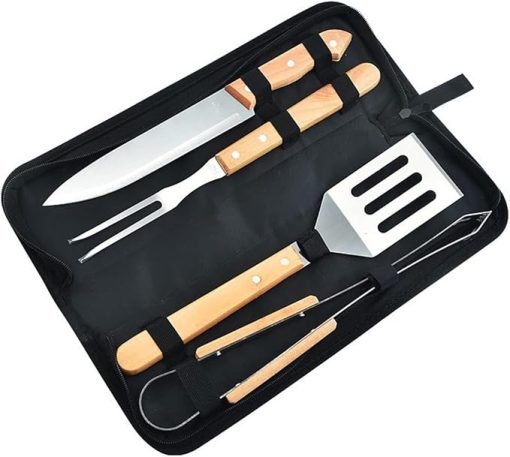 4 PCS en Handle BBQ Grill Tools Set – Stainless Steel BBQ Utensils for Outdoor Cooking