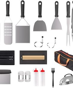 Premium BBQ Tool Set –19-Piece Stainless Steel Grill Accessories Kit with Heat-Resistant Handles, Includes Basic Tools (Shovels, Forks, etc.) for Outdoor Cooking, Camping, and Backyard Grilling!