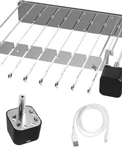 Electric 360° Rotating Stainless Steel Shish Kabob Skewers Set with 10PCS Flat Skewers for Kabob Grill, Atomatic Rotating Grill with Motor for Outdoor, Kebab Skewer Turner for BBQ
