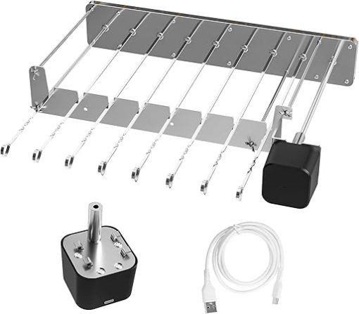 Electric 360° Rotating Stainless Steel Shish Kabob Skewers Set with 10PCS Flat Skewers for Kabob Grill, Atomatic Rotating Grill with Motor for Outdoor, Kebab Skewer Turner for BBQ
