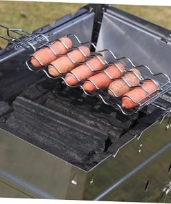 Happyyami Outdoor Grill Rack BBQ Accessories Barbecue Grill Net Fish Grilling Rack Barbecue Tool for Sausage Wooden Handle 2