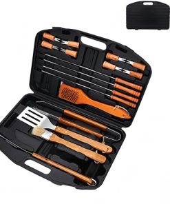 BBQ Utensil Tool Set, Reinforced BBQ Tongs, 17 Piece Stainless Steel BBQ Grilling Accessories with Aluminum Storage Box - Complete Outdoor BBQ Kit for Dad, Birthday Gift for Men Dad