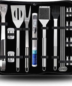 20 PCS BBQ Grill Accessories Tools Set,Stainless Steel Grilling Tools,Barbeque Grill Accessories for Outdoor with Thermometer Storage Bag,for Picnic Bonfire,Backyards Garden Easy to Carry