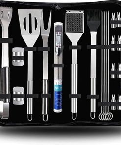 20 PCS BBQ Grill Accessories Tools Set,Stainless Steel Grilling Tools,Barbeque Grill Accessories for Outdoor with Thermometer Storage Bag,for Picnic Bonfire,Backyards Garden Easy to Carry