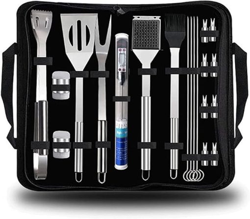 20 PCS BBQ Grill Accessories Tools Set,Stainless Steel Grilling Tools,Barbeque Grill Accessories for Outdoor with Thermometer Storage Bag,for Picnic Bonfire,Backyards Gar