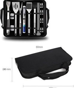 20 PCS BBQ Grill Accessories Tools Set,Stainless Steel Grilling Tools,Barbeque Grill Accessories for Outdoor with Thermometer Storage Bag,for Picnic Bonfire,Backyards Garden Easy to Carry 2