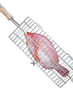 Brazilian Flame Stainless Steel Flat Basket Barbecue Net Tube Wire Mesh Grill Basket, Rolling Grilling Tool for Fish, BBQ Accessories Portable Outdoor Camping Picnic Cookware