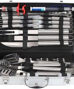 Grill Set BBQ Tools Grilling Tools Set Gifts for Men, 32PCS Stainless Steel Grill Accessories with Aluminum Case,Thermometer,for Camping/Backyard Barbecue