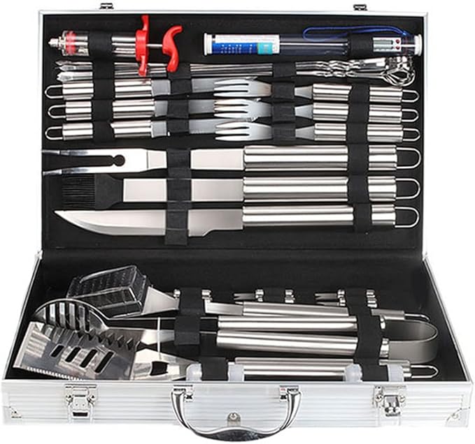 Grill Set BBQ Tools Grilling Tools Set Gifts for Men, 32PCS Stainless Steel Grill Accessories with Aluminum Case,Thermometer,for Camping/Backyard Barbecue Grill Set BBQ Tools Grilling Tools Set Gifts for Men, 32PCS Stainless Steel Grill Accessories with Aluminum Case,Thermometer,for Camping/Backyard Barbecue