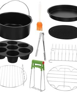 PRETYZOOM 8 Inch Air Fryer Grill Pizza Cupcake Pan Set Baking Kit Barbecue Rack Kitchen Supplies Random