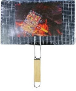 BBQ Foldable BBQ Grill Mat Handle Reusable Meat Fish Clip Holder Stainless Steel Barbecue Grilling Grill Mesh Grilling Basket Accessories(Chocolate)