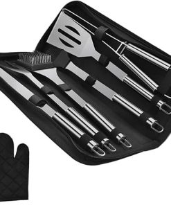 Stainless Steel BBQ Tools Grill Tongs Scraper Food Clamp 8pcs Grill Set Compact Portable Cooking Kit