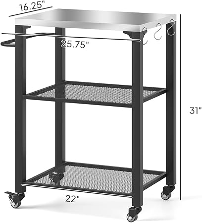 Stainless Steel Outdoor Grill Cart with Rust Resistant Top Portable Camping Kitchen Island Rolling Utility Cart with Storage Hooks Grid Shelves and Sturdy Swivel Casters for BBQ and Gardening 2 Stainless Steel Outdoor Grill Cart with Rust Resistant Top Portable Camping Kitchen Island Rolling Utility Cart with Storage Hooks Grid Shelves and Sturdy Swivel Casters for BBQ and Gardening - Image 2