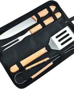 4 PCS Wooded BBQ Accessories Grilling Tools,Stainless Steel BBQ Tools Grill Tools Set for Cooking