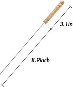 Skewers 10pc BBQ Needle Stainless Steel Wooden Handle BBQ Meat Stick Kitchen Accessories BBQ Tools (Color : A) 2