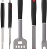 BBQ Grill Tools - Premium Grilling Set Kit - 4 Piece Utensils Spatula, Tongs, Fork, Basting Brush - Heavy Duty Stainless Steel Barbecue Accessories - Gift for Him Men