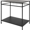 Stainless Steel Barbecue Cart with Wheels Heavy Duty 2 Story Outdoor Barbecue Multi Functional Cart, Mobile Kitchen Car with Storage Rack and Hook, Adjustable Feet for Terrace and Camping (Black)