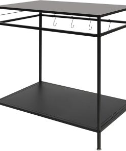 Stainless Steel Barbecue Cart with Wheels Heavy Duty 2 Story Outdoor Barbecue Multi Functional Cart, Mobile Kitchen Car with Storage Rack and Hook, Adjustable Feet for Terrace and Camping (Black)