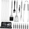 Happyyami Stainless Steel Tool Kit 22pcs Grilling Utensils Set Brush Fork Tongs Spatula for Outdoor Cooking