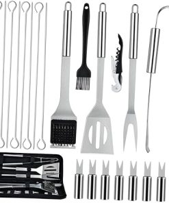 Happyyami Stainless Steel Tool Kit 22pcs Grilling Utensils Set Brush Fork Tongs Spatula for Outdoor Cooking