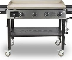 Pit Boss PB757GD Four Burner LP Fold Over Side Shelves 36" Gas Flat Top Griddle with Fitted Cover, 4 Deluxe, BLACK