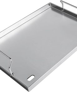 Stainless Steel Grill Plate Griddle 17"x13" Universal Griddle Pan for Gas Grill Charcoal Electric Grills Gas Stove Flat Top Outdoor BBQ Cooking Accessory with Removable Handles