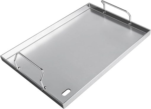 Stainless Steel Grill Plate Griddle 17"x13" Universal Griddle Pan for Gas Grill Charcoal Electric Grills Gas Stove Flat Top Outdoor BBQ Cooking Accessory with Removable Handles