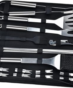 Stainless Steel BBQ Tool Kit 22pc Grill Utensils Set BBQ Brush Fork Spatula Tongs Camping Accessory