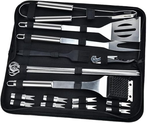 Stainless Steel BBQ Tool Kit 22pc Grill Utensils Set BBQ Brush Fork Spatula Tongs Camping Accessory