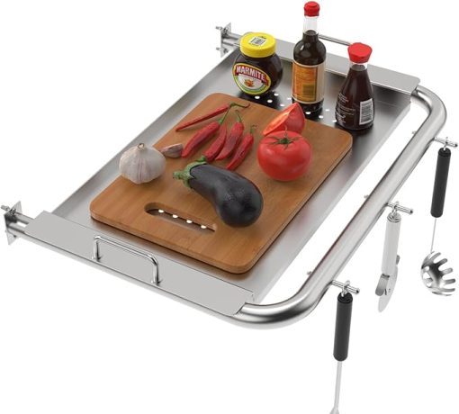 Grill Side Shelf for Pit Boss 700 Series Pellet, Stainless Steel Grill Shelf Attachment for Pit Boss 700 820 850 with Serving Tray