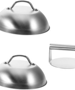 304 Stainless Steel Burger Press Round Basting Cover BBQ Tools Griddle Accessories for Outdoor Cooking