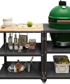Grill Table for Big Green Egg Accessories,Compatible with L to Mini Models Big Green Egg,Kamado Joe,Heavy Duty Metal Outdoor Grill Station Prep Table with Storage