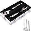 3Pcs BBQ Grill Cooking SILS Tool Set Stainless Steel Barbeque Accessories -Tool Kit Tongs, Spatula Meat Fork with Portable Case for, Backyard Barbecue, Outdoor Cam
