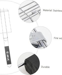 Yardwe 1Pc Stainless Steel Bbq Grill Basket Durable Barbecue Mesh for Even Heating for Outdoor Camping and Grilling Activities for Corn Chicken Pork Ribs and More 2