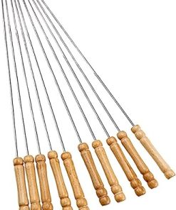 Skewers 10pc BBQ Needle Stainless Steel Wooden Handle BBQ Meat Stick Kitchen Accessories BBQ Tools (Color : A)
