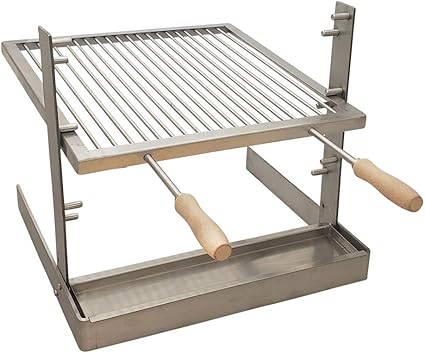 Portable Camping Grill. Cook Over a Fireplace or Campfire with an All SS Argentine Santa Maria Cooking Grate and Drip Pan. 18 X 17 Inch Grill Portable Camping Grill. Cook Over a Fireplace or Campfire with an All SS Argentine Santa Maria Cooking Grate and Drip Pan. 18 X 17 Inch Grill