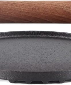 Akozon Round Cast Iron Grill Press, BBQ Steak Meat Press Tool - Barbecue Roast Fried Meat Pressure Accessory with Wooden Handle, Kitchen Utensils, BBQ Tool