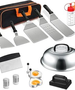 Griddle Accessories Kit,16 Pcs Flat Top Grill Accessories Set for Blackstone and Camp Chef,Stainless Steel Grill Spatula Set with Enlarged Spatulas Basting Cover Scraper Storage Carry BBQ Tools Sets