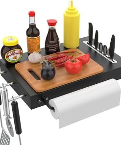 Grill Side Shelf for Pit Boss 700 820 Series Pellet, Tray Side Shelf for Pit Boss 700, 700FB Pellet Grill Accessories Table Serving Tray with Paper Towels & 3 Hooks