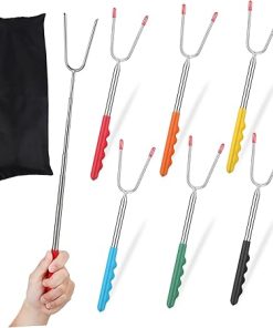 12pcs Stainless Steel Bbq Forks Telescoping Camp Forks with Handles for Grilling Hot Dogs Vegetables Marshmallows Portable Heat Insulated for Outdoor Cooking
