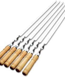12pcs BBQ Skewer Stainless Steel BBQ Fork Set Long Flat Wood Handle Barbecue Needle Meat Grill Outdoor Tool